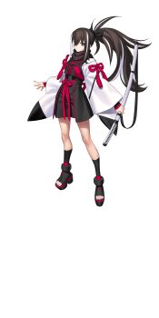 1girl black_ribbon black_scarf black_shoes black_shorts black_socks brown_eyes brown_hair fate/grand_order fate_(series) full_body hair_ribbon haori highres holding holding_sword holding_weapon japanese_clothes katana kawakami_gensai_(fate) kawakami_gensai_(first_ascension)_(fate) large_variant_set long_hair looking_at_viewer multicolored_hair official_art ponytail red_ribbon ribbon scarf shirt shoes shorts socks solo standing streaked_hair sword tachi-e takeuchi_takashi third-party_source transparent_background two-tone_hair variant_set weapon white_hair white_haori