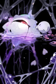 :o black_background black_sclera blue_eyes colored_sclera commentary dark_matter_(kirby) heart kirby kirby_star_allies kirby_(series) liquid_from_eyes looking_at_another nintendo no_humans parted_lips partially_submerged protected_link red_eyes red_footwear ripples shoes sirasudon3 void_soul void_termina