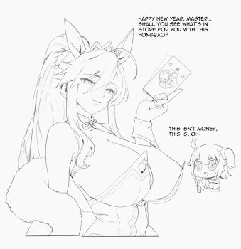 Rule 34 | 2026, 2girls, animal ears, artoria pendragon (fate), artoria pendragon (lancer) (fate), artoria pendragon (swimsuit ruler) (fate), artoria pendragon (swimsuit ruler) (first ascension) (fate), blonde hair, braid, breasts, chibi, chibi inset, chinese new year, chinese zodiac, commentary, condom, condom packet strip, condom wrapper, detached collar, english commentary, fate/grand order, fate (series), fujimaru ritsuka (female), highres, hongbao, huge breasts, long hair, monochrome, multiple girls, necktie, pantyhose, playboy bunny, ponytail, ponytail with braided base, rabbit ears, riyo (lyomsnpmp) (style), side ponytail, thernz, wrist cuffs, year of the horse