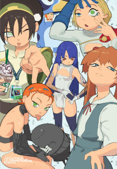 1boy avatar:_the_last_airbender avatar_legends bandit_heeler bandit_heeler_(cosplay) bare_shoulders ben_10 ben_tennyson black_hair black_thighhighs blonde_hair blue_eyes blue_gloves blue_hair blue_skirt bluey bomb_devil_(chainsaw_man) bomb_devil_(chainsaw_man)_(cosplay) brown_hair cape chainsaw_man cleavage_cutout clothing_cutout commentary contact_lens cosplay cup dress drinking_straw english_commentary frown gloves green_eyes gwen_tennyson gwen_tennyson_(cosplay) hairband hand_on_own_hip highres holding holding_cup long_hair looking_at_viewer matchattea medium_hair multiple_pov neon_genesis_evangelion one_eye_closed orange_hair panties pov power_girl power_girl_(1976_costume) power_girl_(cosplay) putting_in_contact_lens red_cape red_eyes school_uniform shirt sitting skirt souryuu_asuka_langley souryuu_asuka_langley_(cosplay) sweat thighhighs tokyo-3_middle_school_uniform tongue tongue_out toph_beifong toph_beifong_(cosplay) trap twintails underwear v white_background white_dress white_panties white_shirt yatsu_murasaki