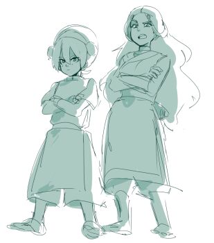 2girls angry artist_request avatar:_the_last_airbender avatar_legends crossed_arms katara long_hair multiple_girls tagme toph_beifong