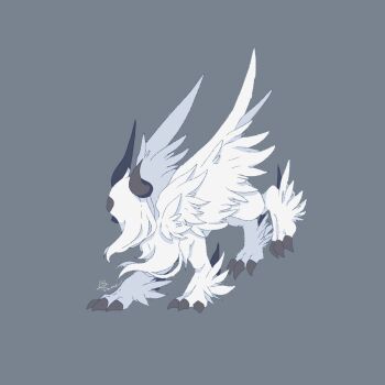 absol animal_focus claws commentary_request full_body gen_3_pokemon grey_background highres hosinyanko looking_ahead mega_absol mega_pokemon nintendo no_humans pokemon pokemon_(creature) simple_background solo