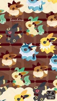 animal_focus black_fur blue_fur bow brown_bow brown_eyes brown_fur brown_sclera cetacean_tail chocolate colored_sclera commentary eevee fins fish_tail forked_tail gen_1_pokemon gen_2_pokemon gen_4_pokemon green_fur head_fins highres jolteon leafeon meme_(sleepsheep) neck_fur nintendo no_humans pokemon pokemon_(creature) pokemon_focus red_sclera star_(symbol) star_in_eye symbol_in_eye tail umbreon vaporeon yellow_fur
