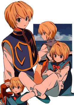 1boy blonde_hair blue_eyes hunter_x_hunter kurapika male_focus monkey multiple_views open_mouth sanamaru_(sana79261827) short_hair sitting solo