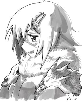 animal_skull barbarian belt coat commentary english_commentary fur-trimmed_coat fur_trim hair_ornament kusakabe_misao lucky_star non-web_source scar scar_on_face skull_hair_ornament