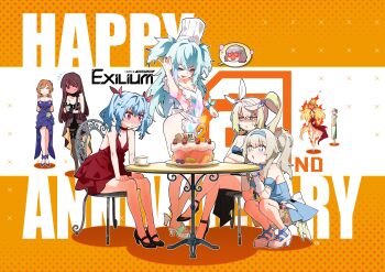 6+girls :> absurdres alternate_costume anger_vein apron black_pantyhose black_shoes blue_dress blue_eyes blue_hairband blue_shoes blush bow_hairband breasts cake centaureissi_(girls'_frontline_2) chair character_request check_character chef_hat cleavage closed_eyes closed_mouth colphne_(girls'_frontline_2) commentary copyright_name cup dress english_commentary fire florence_(girls'_frontline_2) food full-face_blush g36_(girls'_frontline) g36_(poise_of_the_jade_vase)_(girls'_frontline) gentiane_(girls'_frontline) girls'_frontline girls'_frontline_2:_exilium green_eyes groza_(girls'_frontline_2) hairband happy_anniversary hat heart heart-shaped_eyes high_heel_sandals high_heels highres holding holding_notepad long_hair makiatto_(girls'_frontline_2) meme miharu_(cgsky) multiple_girls naked_apron notepad open_mouth orange_background ots-14_(girls'_frontline) ots-14_(ruler_of_the_banquet)_(girls'_frontline) pa-15_(girls'_frontline) pantyhose red_eyes salt_bae_(meme) sandals saucer shaded_face sharkry_(girls'_frontline_2) shoes short_hair side_ponytail sitting smile sparkling_eyes springfield_(girls'_frontline) springfield_(girls'_frontline_2) springfield_(queen_in_radiance)_(girls'_frontline) table teacup twintails two-tone_background two_side_up vepley_(girls'_frontline_2) vepley_(summer_echoes)_(girls'_frontline_2) wa2000_(ballroom_interlude)_(girls'_frontline) wa2000_(girls'_frontline) white_hairband white_shoes