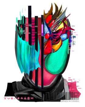 Rule 34 | 6+boys, abstract, absurdres, armor, barcode, compound eyes, fusion, glitch, helmet, highres, kamen rider, kamen rider agito, kamen rider blade, kamen rider dcd, kamen rider decade, kamen rider den-o, kamen rider faiz, kamen rider hibiki, kamen rider kabuto, kamen rider kiva, kamen rider kuuga, melting, multiple boys, obakelope0530, transformation