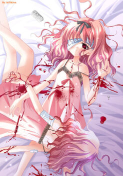bandages blood cuts dress injury long_hair pink_hair ribbon scar scar_on_arm self-harm shuuko siblings sisters suicide twins wrist_cutting
