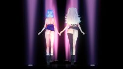 3d ahoge animal_ear_fluff animal_ears animated ass black_legwear black_nails blue_hair boots bouncing_breasts breasts brown_eyes cat_ears cleft_of_venus closed_mouth clothes_lift clothes_pull collarbone ear_piercing fingernails hair_between_eyes heart heart_ahoge highres hololive koikatsu_(medium) large_breasts lion_ears lion_tail long_hair looking_at_viewer midriff nail_polish navel nipples piercing pussy shirt_pull shishiro_botan single_thighhigh skirt skirt_lift sound tail thighhighs torn_clothes twintails video virtual_youtuber walking wataamage white_hair yellow_eyes yukihana_lamy