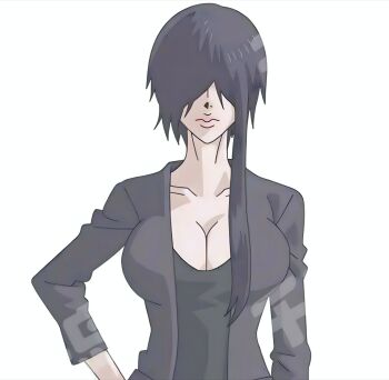 1girl absurdres black_hair black_jacket black_shirt female_focus formal_clothes highres jacket long_hair looking_at_viewer ninja_to_gokudou shirt suit upper_body yamada_shiki