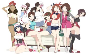 2020 6+girls absurdres adjusting_clothes adjusting_headwear alola_mother ass bandana baseball_cap beanie bike_shorts black_panties black_thighhighs blue_(pokemon)_(cosplay) blue_hair bracelet breasts brown_hair caroline_(pokemon) cleavage cleavage_cutout closed_eyes clothes_lift clothing_cutout collarbone cosplay couch covered_erect_nipples dark-skinned_female dark_skin dawn_(pokemon) dawn_(pokemon)_(cosplay) delia_ketchum galar_mother glasses gloria_(pokemon) gloria_(pokemon)_(cosplay) grace_(pokemon) green_(pokemon) hair_bun hair_ornament hair_ribbon hair_tie hairband hairclip hand_on_own_hip hat highres hilda_(pokemon) hilda_(pokemon)_(cosplay) holding holding_unworn_clothes holding_unworn_hat jacket jewelry johanna_(pokemon) johto_mother large_breasts licking_lips long_hair lyra_(pokemon) lyra_(pokemon)_(cosplay) mature_female may_(pokemon) may_(pokemon)_(cosplay) midriff miniskirt mother_(pokemon) multiple_girls navel nintendo open_mouth panties parted_lips poke_ball pokemon pokemon_(anime) pokemon_(classic_anime) pokemon_bw pokemon_bw2 pokemon_dppt pokemon_hgss pokemon_rgby pokemon_rse pokemon_rse_(anime) pokemon_sm pokemon_swsh pokemon_xy r3dfive red_footwear red_hair red_lips red_skirt ribbon rosa_(pokemon) rosa_(pokemon)_(cosplay) sandals selene_(pokemon) selene_(pokemon)_(cosplay) serena_(pokemon) serena_(pokemon)_(cosplay) shirt short_hair shorts single_hair_bun sitting skirt skirt_lift slippers smile socks tagme thighhighs tied_shirt tongue tongue_out torn_clothes trait_connection underwear unova_mother_(bw) unova_mother_(bw2) unworn_hat unworn_headwear v vest visor visor_cap