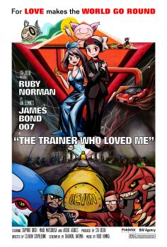 007 2girls 3boys absurdres alternate_breast_size_(larger) archie_(pokemon) armpit_crease bandana bangs_pinned_back bare_shoulders blue_dress blue_eyes blue_ribbon boots breasts brendan_(pokemon) brown_hair cameo cleavage courtney_(pokemon_oras) covered_navel dress dual_persona english_text epic expressionless eyelashes fake_horns fangs feebas formal_clothes from_side full_body gen_3_pokemon glasses groudon hair_ribbon happy hat high_heels highres hood horned_hood horns knee_boots kyogre leaning_forward legendary_pokemon legs long_dress maxie_(pokemon) maxie_(pokemon_oras) may_(pokemon) medium_breasts medium_hair movie_poster multiple_boys multiple_girls nintendo no_socks numel open_mouth outstretched_arm parody pilosophos pointing pointing_at_another pokemon pokemon_adventures purple_hair red_eyes red_hair ribbon riding riding_pokemon short_hair sidelocks skitty sleeveless sleeveless_dress standing submarine swept_bangs team_aqua team_magma tight_clothes tight_dress tomboy tuxedo vehicle_interior watercraft