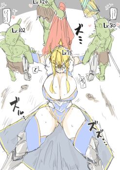 1girl artoria_pendragon_(fate) artoria_pendragon_(lancer)_(fate) blonde_hair breasts defeat fate/grand_order fate_(series) goblin huge_breasts saber_ntrok