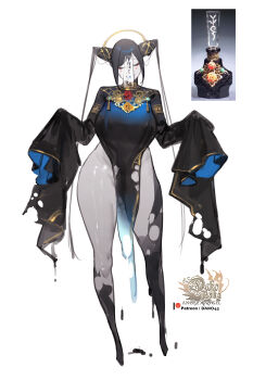 1girl absurdres black_hair breasts closed_eyes dated_commentary double_bun flower full_body gold_trim hair_bun highres hu_dako huge_breasts long_hair no_panties orange_flower orange_rose original pelvic_curtain personification red_flower red_rose rose simple_background sleeves_past_fingers sleeves_past_wrists solo torn_clothes very_long_hair white_background