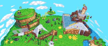 !_block animated animated_gif blue_sky bob-omb bob-omb_buddy chain_chomp cloud coin day daydream_stream fence flower goomba hoot_(mario) king_bob-omb koopa_troopa lakitu mario_(series) nintendo outdoors piranha_plant pixel_art super_star_(mario) red_coin sky super_mario_64 super_star_(mario) thwomp tree warp_pipe whomp whomp_king