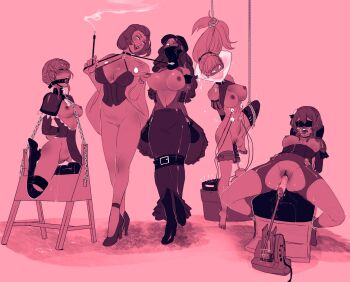 5girls armbinder arms_behind_back ass ball_gag bare_shoulders bdsm bernadetta_von_varley blindfold blush bondage bondage_mittens boots bottomless bound breastless_clothes breasts chain choker cigarette cleavage clitoris closed_eyes coat collar cone_collar cone_of_shame corset crotchless cuffs dorothea_arnault dress electrostimulation femdom fire_emblem fire_emblem:_three_houses fur_coat gag gagged hair_ornament hat high_heel_boots high_heels highres hilda_valentine_goneril intelligent_systems large_breasts latex latex_dress leash lips long_hair manuela_casagranda marianne_von_edmund multiple_girls my_pet_tentacle_monster nintendo nipples nude o-ring object_insertion ponytail pussy pussy_juice ring_gag rope saliva sex shiny_clothes shiny_skin short_hair shorts slave smoking strap sweat thick_thighs thighs topless_female uncensored vaginal vaginal_object_insertion wince wooden_horse yuri