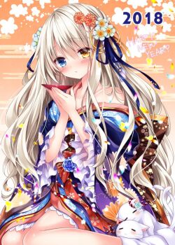 1girl 2018 blonde_hair blue_eyes brown_hair commentary hair_between_eyes heterochromia long_hair_between_eyes luca_(nogi_takayoshi) nogi_takayoshi non-web_source original