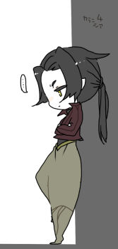 ... 1boy black_hair caranthir chibi closed_mouth elf leaning leaning_on_object long_hair male_focus numbered parted_bangs pixiv_id_1298298 pointy_ears ponytail profile solo speech_bubble standing the_silmarillion tolkien&#039;s_legendarium