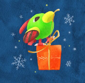 beak bird black_eyes christmas_present commentary_request excel_(user_rndh7574) gen_2_pokemon gift natu nintendo no_humans pokemon pokemon_(creature) pokemon_focus snowflakes star_(symbol) talons wings