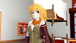 1girl 3d alternate_breast_size_(larger) animated blonde_hair breasts breasts_out burstingseas cleavage closed_eyes clothes_pull flashing grin hands_on_own_hips happy huge_breasts interior long_hair looking_at_viewer nipples pale_skin ponytail presenting pulling_own_clothes rwby smile solo tagme top_pull v video yang_xiao_long
