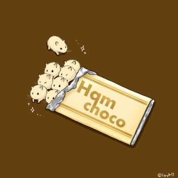animal animal_focus brown_background candy chocolate chocolate_bar commentary english_commentary food hamster no_humans original simple_background upiupisyo