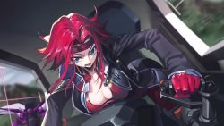 1girl animated ass ass_focus audible_speech bare_legs beach between_breasts bikini black_jacket blue_eyes bodysuit bouncing_breasts breasts cleavage cockpit code_geass come_hither curvy from_behind game_cg gloucester_(code_geass) headband huge_ass jacket jewelry kouzuki_kallen large_breasts long_legs looking_at_viewer looking_back looking_down looking_up machinery medium_breasts mountain nail_polish navel necklace official_art open_mouth order_of_the_black_knights_uniform outdoors red_bikini red_hair red_headband red_nails red_sandals sandals shiny_clothes shiny_skin short_hair sideboob skin_tight sleeveless sleeveless_jacket smile solo sound surfboard swimsuit talking thighs thong toenail_polish toenails video visor_cap wide_hips