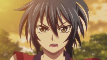 1girl animated animated_gif blue_hair bouncing_breasts breasts breasts_out brown_eyes female_focus highres hoods_entertainment huge_breasts long_hair manyuu_chifusa manyuu_hikenchou nipples open_clothes solo takagi_jun torn_clothes