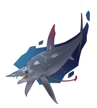 absurdres animal_focus combos_&amp;_doodles fish highres no_humans open_mouth original protosphyraena sharp_teeth simple_background solo teeth white_background