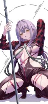 1girl absurdres body_chain bodysuit checkered_clothes checkered_shrug goddess_of_victory:_nikke highres latex latex_bodysuit official_alternate_costume racer&#039;s_high_(stellar_blade) red_shrug scarlet_(nikke) scarlet_(racer&#039;s_high)_(nikke) shift_up shrug_(clothing) sideless_outfit solo stellar_blade type09_sachi