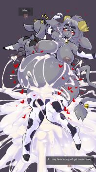 1boy 1girl after_vaginal aftersex animal_ears ass blush breasts butler_(pseudoregalia) christmas colored_skin cum cum_in_pussy dialogue_box english_text excessive_cum fakeryway grey_background grey_fur grey_skin heart horns huge_ass huge_penis inflation lying medium_breasts nipples on_person partially_undressed penis pseudoregalia simple_background size_difference stomach_bulge sybil_(pseudoregalia) thighhighs vaginal veins veiny_penis