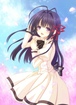 antenna_hair bad_id bad_pixiv_id black_hair hair_ribbon long_hair momomo_(e_t) ookura_risona otome_riron_to_sono_shuuhen:_ecole_de_paris puffy_sleeves purple_eyes ribbon school_uniform tsuki_ni_yorisou_otome_no_sahou