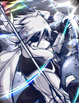 absolutez1ro asriel_dreemurr asriel_dreemurr_(god_of_hyperdeath) commentary deltarune english_commentary glowing glowing_eye goat highres horns jewelry necklace rainbow undertale utdr_(toby_fox) white_hair white_nails