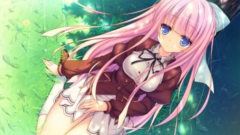 Rule 34 | 1girl, 2-g, blue eyes, breasts, game cg, grass, ichiyou moka, long hair, medium breasts, momoiro seiheki kaihou sengen!, ooe kagura, outdoors, pink hair, ribbon, school uniform, softhouse-seal, softhouse-seal grandee, solo focus, sunlight, tree