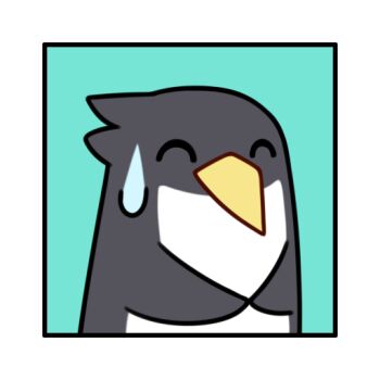 ^_^ animal_focus aqua_background bird border closed_eyes comedic_sweatdrop commentary english_commentary inset_border no_humans official_art own_hands_together penguin solo stella_sora white_border