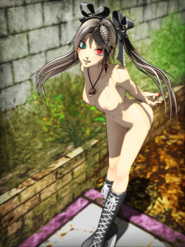 1girl 3d android aqua_eyes breasts bug ca_(deino) calne_ca_(deino) crustacean deino_(deino3330) female_focus hatsune_miku heterochromia highres isopod long_hair looking_at_viewer nato-kun nipples nude original red_eyes saikin_osen_-_bacterial_contamination_-_(vocaloid) skull solo twintails vocaloid