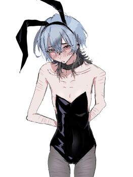 1girl androgynous ear_piercing emaciated face_piercing highres mouth_piercing nose_piercing original pantyhose piercing playboy_bunny reze_(soft_blade_and_love) self-harm_scar tomboy xiaoshanruix