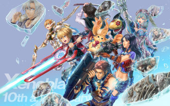 6+boys 6+girls alvis_(xenoblade) breasts cigar cyborg dickson_(xenoblade) dual_wielding dunban_(xenoblade) dunga_(xenoblade) everyone fiora_(xenoblade) fuwamoko_momen_toufu gadolt_(xenoblade) glass_shards gun highres holding juju_(xenoblade) kallian_antiqua katana key lorithia_(xenoblade) mecha-fiora medium_breasts melia_antiqua metal_face_(xenoblade) meyneth_(xenoblade) midriff monado multiple_boys multiple_girls navel nintendo nopon oka_(xenoblade) otharon_(xenoblade) reyn_(xenoblade) rifle riki_(xenoblade) sharla_(xenoblade) shield short_hair shulk_(xenoblade) sorean_antiqua spoilers staff sword tyrea_(xenoblade) weapon xenoblade_chronicles_1 xenoblade_chronicles_(series) yaldabaoth_(xenoblade)