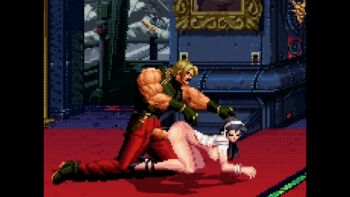 anal animated animated_gif black_hair breast_press breasts breasts_out defeated_heroin defeated_villainess doggystyle kagura_chizuru m.u.g.e.n nude priestess rugal_bernstein sex sex_from_behind snk sprite the_king_of_fighters white_headgear