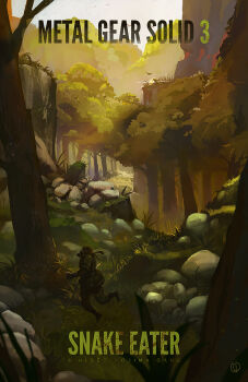 2boys bad_deviantart_id bad_id battle beard big_boss colin_tan copyright_name dart_gun facial_hair forest headband highres metal_gear_(series) metal_gear_solid_3:_snake_eater multiple_boys nature outdoors running syringe the_end_(metal_gear) tranquilizer_dart tranquilizer_gun when_you_see_it