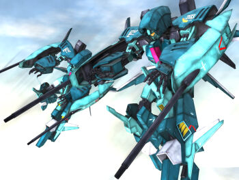 3d anksha arm_cannon beam_cannon blue_sky chibipen cloud commentary_request earth_federation flying gradient_sky gundam gundam_unicorn machinery mecha mecha_focus mobile_suit motion_lines no_humans realistic robot roundel science_fiction shield sky weapon