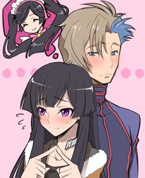 1boy 1girl ash_phoenix black_hair blue_eyes code_geass code_geass:_dakkan_no_roze hetero highres long_hair purple_eyes sumeragi_sakuya twintails