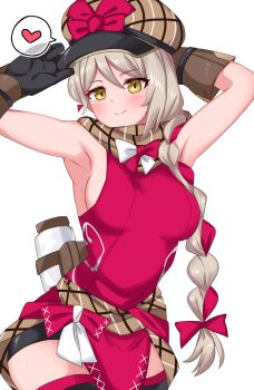 Rule 34 | 1girl, absurdres, blonde hair, braid, breasts, brown scarf, eyeliner, fire emblem, fire emblem engage, framme (fire emblem), hat, heart, highres, knee guards, long hair, looking at viewer, makeup, medium breasts, multicolored hair, nintendo, pink eyeliner, pink hair, plaid clothes, plaid hat, plaid scarf, scarf, sideboob, single braid, smile, solo, split-color hair, spoken heart, toshima19699496, two-tone hair, wrist guards, yellow eyes