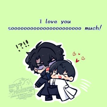 !? 2boys black_coat black_hair black_shirt coat collared_shirt commentary double-parted_bangs empty_eyes english_text full_body hair_between_eyes height_difference highres hug kim_dokja kimidori_22 male_focus multiple_boys omniscient_reader&#039;s_viewpoint open_clothes open_coat outline popped_collar shirt short_hair symbol-only_commentary white_coat white_outline yoo_joonghyuk