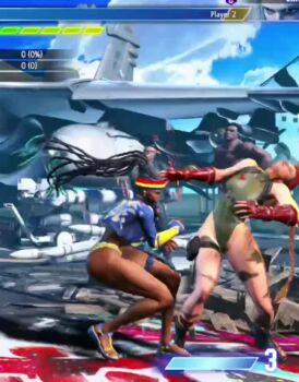 1girl 2girls 3d :o alternate_costume animated bikini black_hair blonde_hair braid breasts cammy_white cleavage curvy dark-skinned_female dark_skin dreadlocks fighting full_body green_leotard highleg highleg_bikini highleg_leotard highres injury jacket jumping kicking kimberly_jackson leotard long_hair looking_at_viewer multiple_girls official_alternate_costume open_clothes open_jacket parted_lips ryona shiny_skin smile standing street_fighter street_fighter_6 swimsuit tagme third-party_edit thong thong_bikini thong_leotard twin_braids video violence wide_hips yellow_bikini