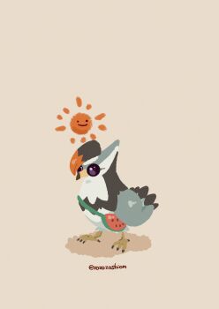 absurdres animal_focus bag beak bird closed_mouth gen_4_pokemon highres nintendo no_humans pokemon pokemon_(creature) pokemon_focus shoulder_bag simple_background smile staraptor sun sunglasses talons wings zozozoshion