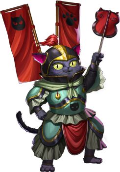 1boy armor artist_request banner battle_standard black_cat black_eyes cat cat_boy cat_tail colored_sclera demon_(megami_tensei) gunbai holding neko_shogun_(megami_tensei) nobori official_art persona persona_5 persona_5:_the_phantom_x shin_megami_tensei slit_pupils solo tail third-party_source transparent_background war_banner war_fan yellow_sclera