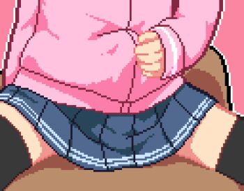 1boy 1girl age_difference animated animated_gif black_thighhighs clothed_sex covered_penetration female_orgasm girl_on_top grinding hetero jacket loli lowres miniskirt orgasm original pink_jacket pixel_art pleated_skirt pov pov_crotch pussy_juice qswan sex skirt stomach_bulge thighhighs trembling v vaginal zettai_ryouiki
