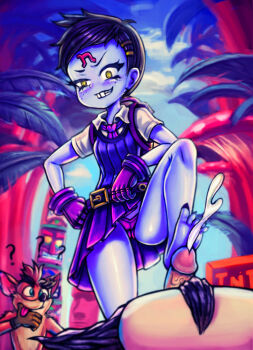 crash_bandicoot crash_bandicoot_(series) cum femdom footjob highres kiomaru1 neo_cortex nina_cortex