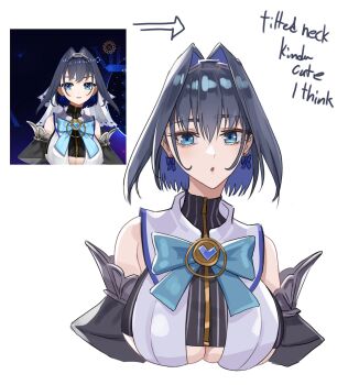 1girl black_hair blue_eyes blue_hair breasts english_text hair_intakes highres hololive hololive_english large_breasts long_hair looking_at_viewer multicolored_hair ouro_kronii scene_reference solo virtual_youtuber zenya