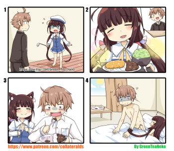 10s 1boy 1girl 4koma :d ? ?? absurdres after_rape ahoge animal_ears bad_id bad_pixiv_id barefoot bdsm beret bite_mark blue_dress blue_eyes blue_sky bondage bound bowl brown_eyes brown_hair brown_jacket brown_pants cat_ears closed_eyes closed_mouth cloud collarbone collared_shirt comic commentary_request curry curry_rice curtains day dress drooling drugged eating food formal_clothes greenteaneko hair_between_eyes hair_bondage half-closed_eyes hat head_tilt highres hinatsuru_ai holding holding_spoon holding_tray indoors jacket kemonomimi_mode kuzuryuu_yaichi ladle layered_sleeves loli long_hair long_sleeves low_twintails lying necktie nipples nude on_side open_mouth pants plate pocket pointing puffy_short_sleeves puffy_sleeves rice ryuuou_no_oshigoto! saliva school_uniform shaped_eyebrows shirt short_over_long_sleeves short_sleeves sitting skull sky sleeping smile sparkle spoon square_4koma standing suit sun surprised sweat table tray turn_pale twintails under_covers undressing v-shaped_eyebrows very_long_hair white_hat white_shirt wide-eyed window yellow_neckwear